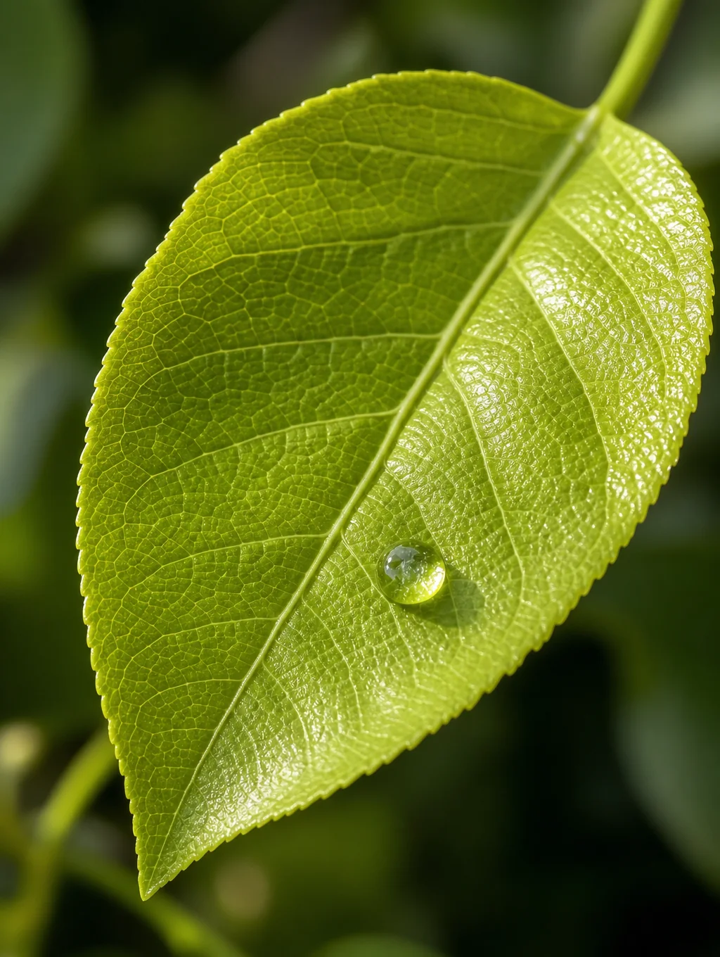 Macro shot of a vibrant green herb leaf