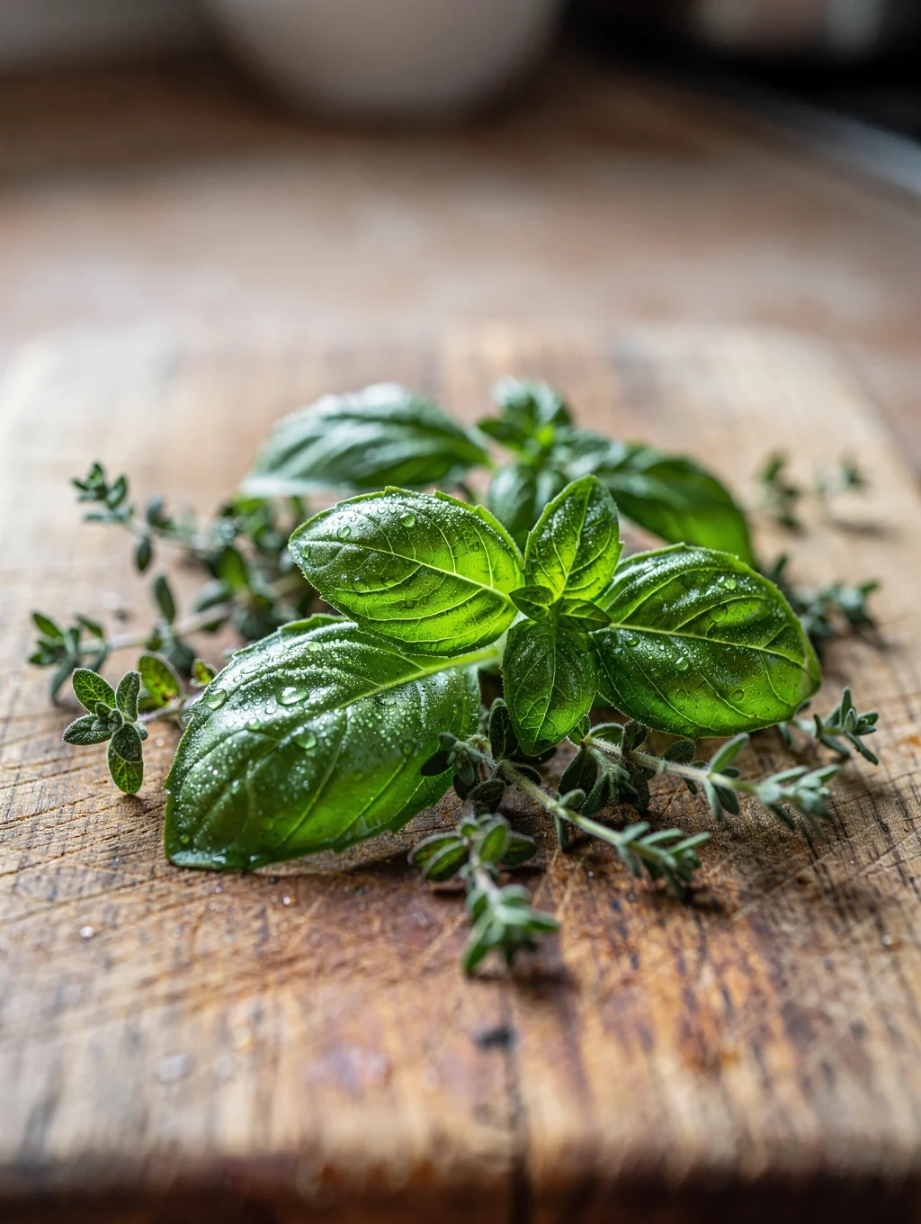 Close-up of fresh culinary herbs in a garden